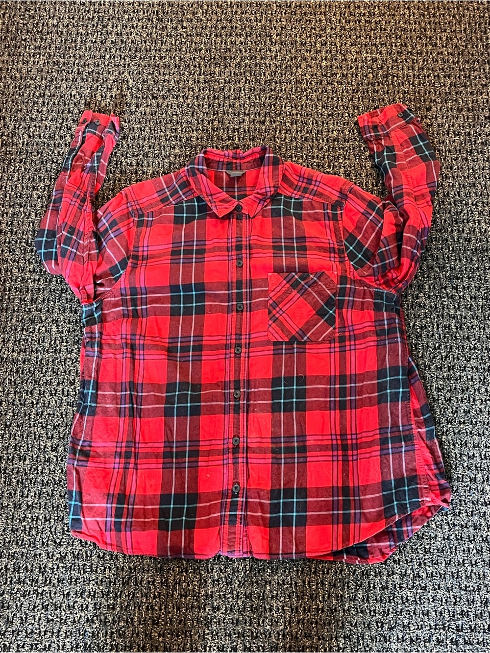 Women’s Eddie Bauer Plaid Flannel Longsleeve Tshirt 2XL Red with Blue Stripes